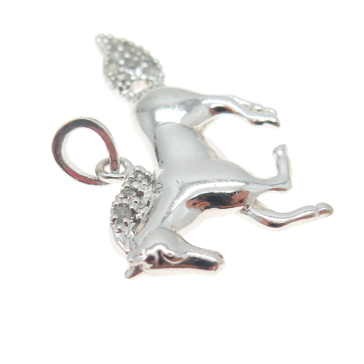 925 Sterling Silver Real Round-Cut Diamond Wild Horse Pendant