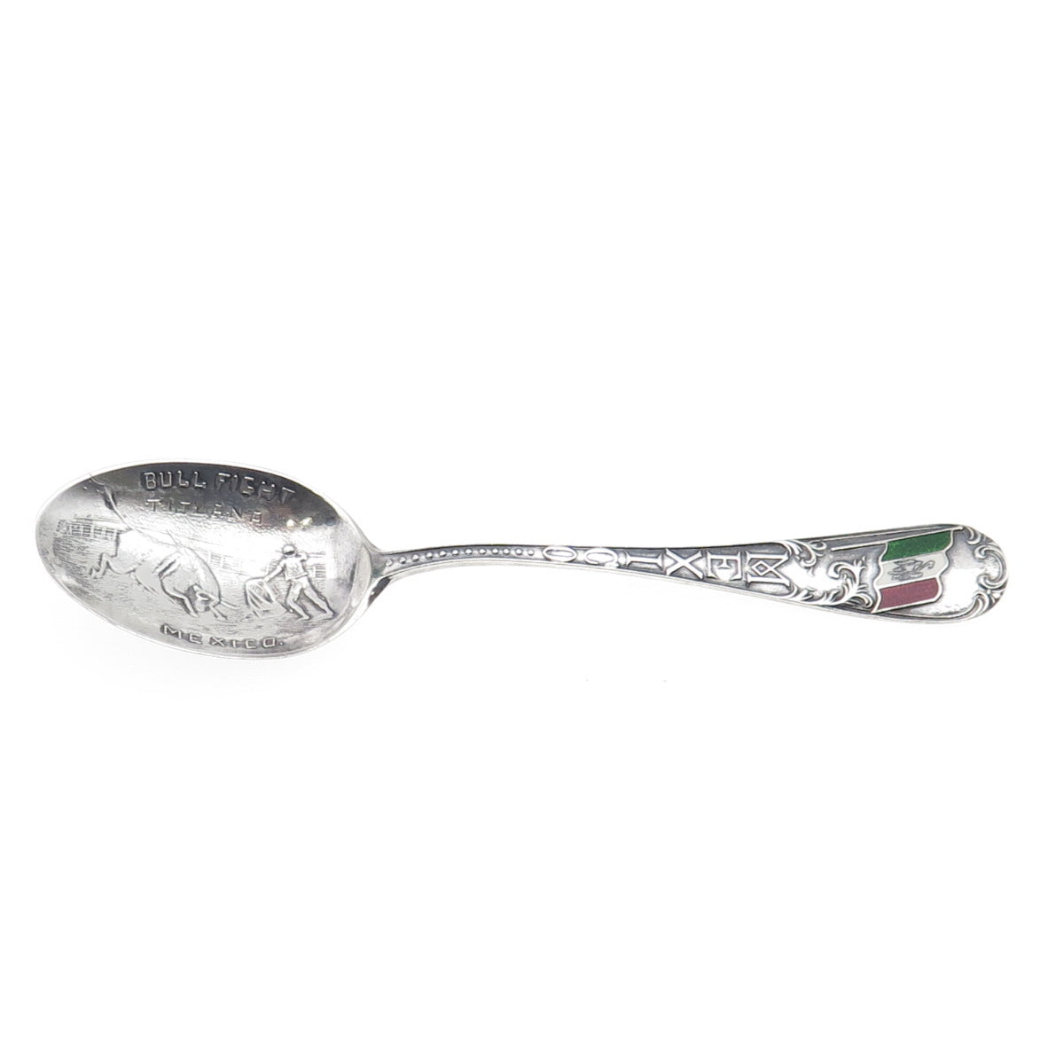 PAYE & BAKER 925 Sterling Silver Antique Art Deco Enamel Mexico Coffee Spoon