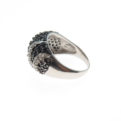 925 Sterling Silver Round-Cut Black & White C Z Floral Dome Ring Size 5.25