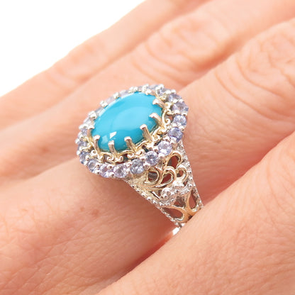 Chuck Clemency Sterling Silver 2-Tone Real Turquoise & Tanzanite Ring Size 8.25