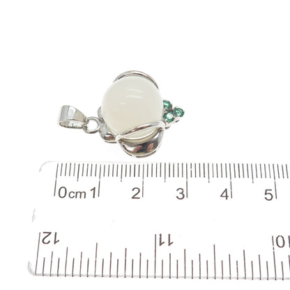 RT ROYAL TOUCH 925 Sterling Silver Vintage Real Chalcedony Emerald Charm Pendant