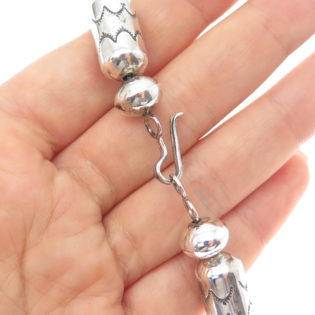 Old Pawn Sterling Silver Vintage Southwestern Beaded Chain Tribal Necklace 22"