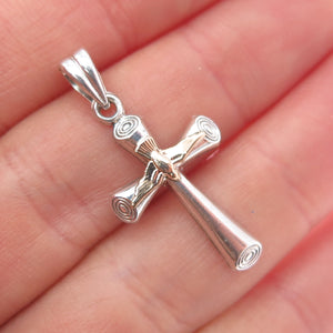 925 Sterling Silver 14K Gold Vintage Holy Spirit Cross Charm Pendant