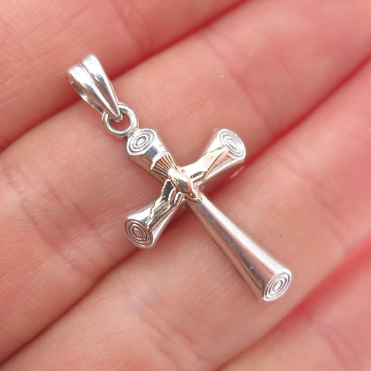 925 Sterling Silver 14K Gold Vintage Holy Spirit Cross Charm Pendant