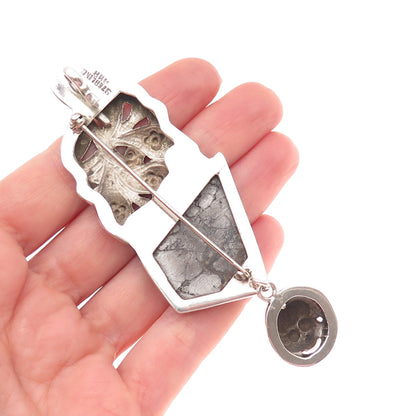 AKR Amy Kahn Russell 925 Sterling Vintage Amber & Hematite Modernist Pin Pendant