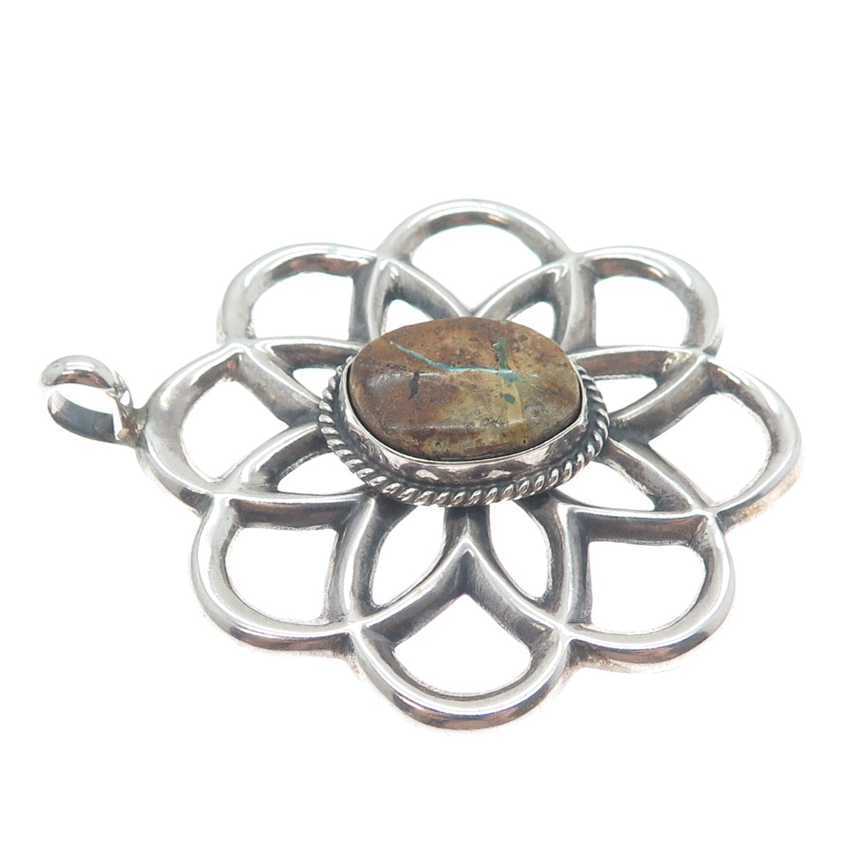 WILSON BEGAY Old Pawn Sterling Silver Vintage Boulder Turquoise Flower Pendant