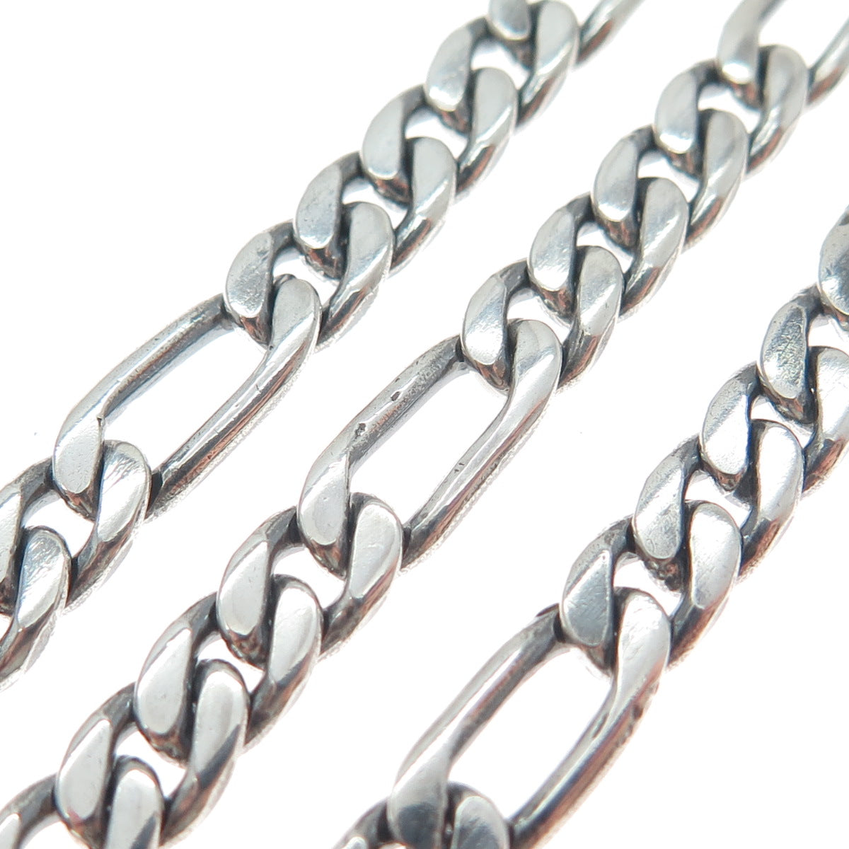 925 Sterling Silver Vintage Figaro Chain Oxidized Necklace 24"