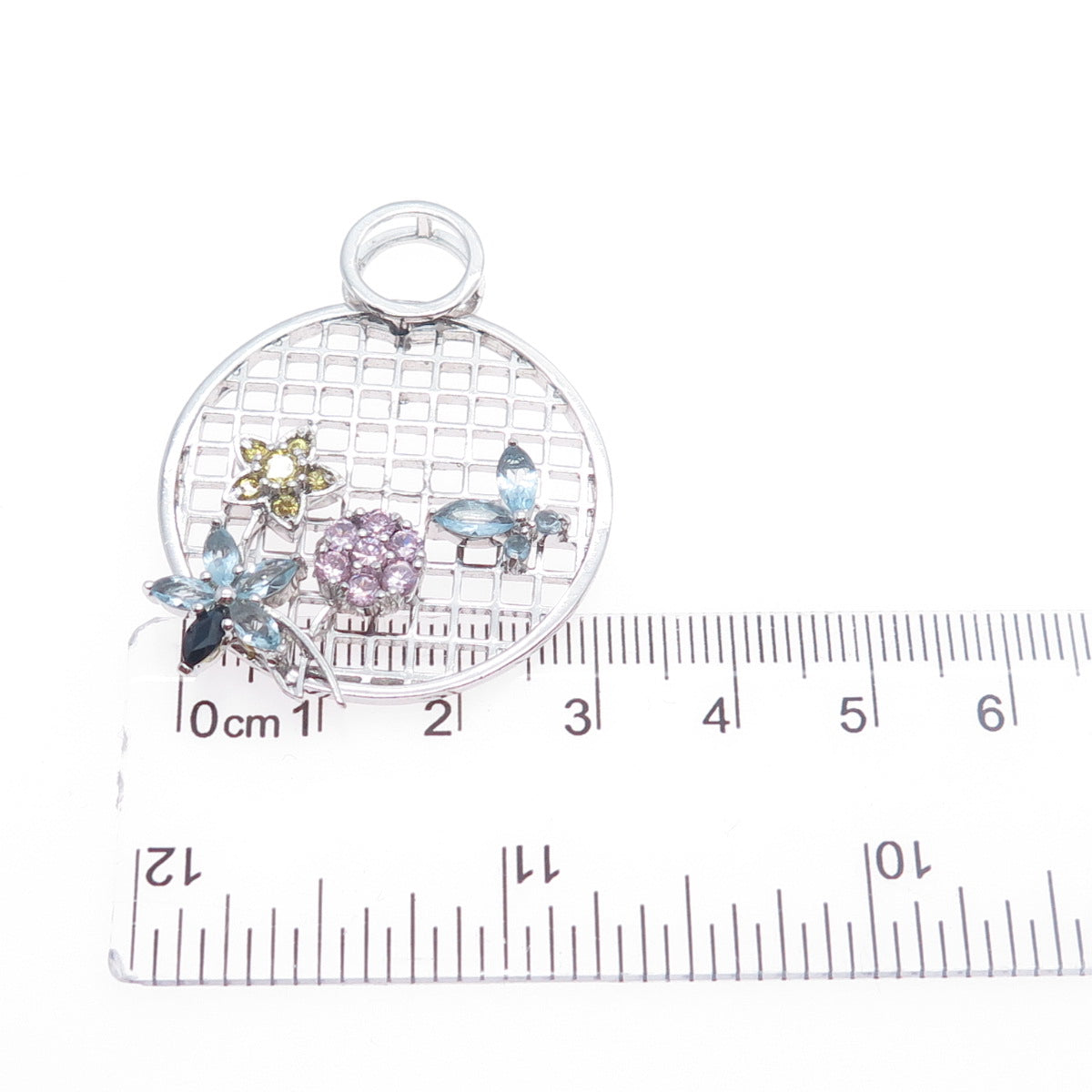 925 Sterling Real Blue Topaz Amethyst Citrine Butterfly & Flower Slide Pendant