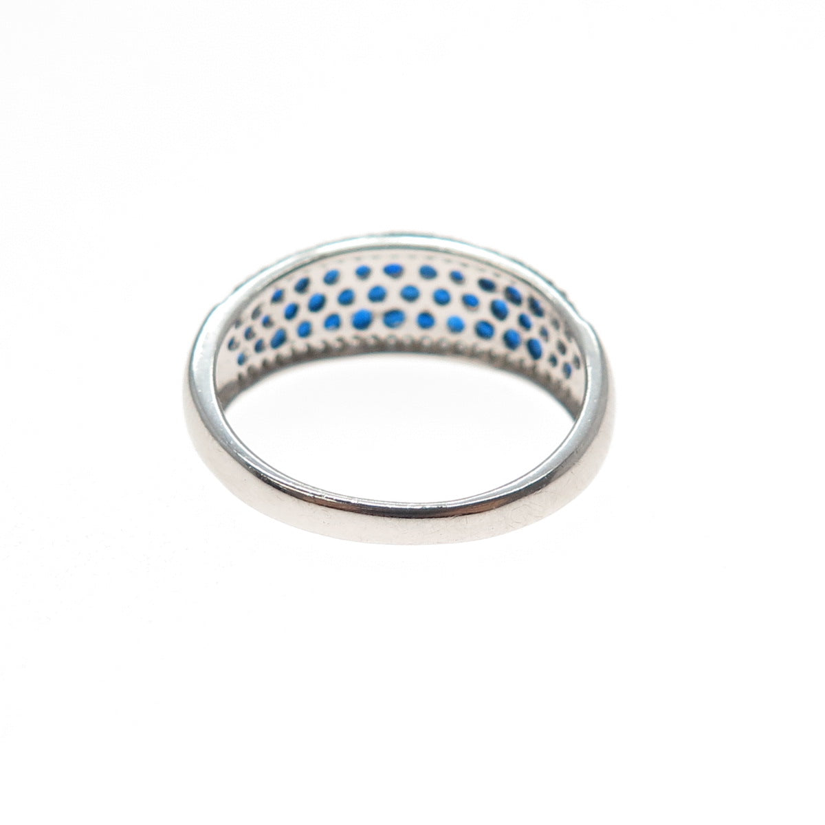 925 Sterling Silver Round-Cut Blue & White C Z Ring Size 7.25