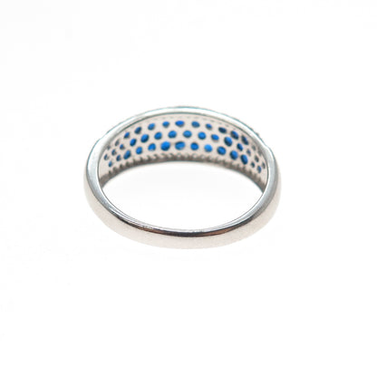 925 Sterling Silver Round-Cut Blue & White C Z Ring Size 7.25