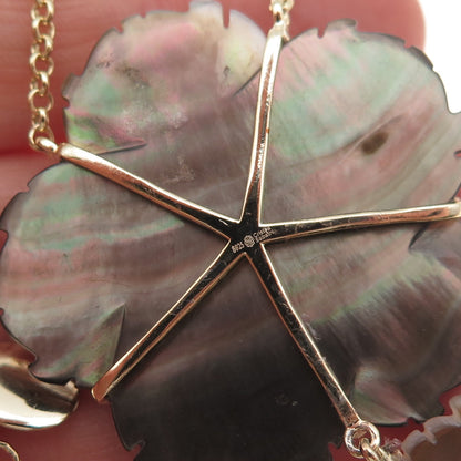 Cristina Sabatini Sterling Silver GP Pearl Abalone Shell C Z Floral Necklace 34"