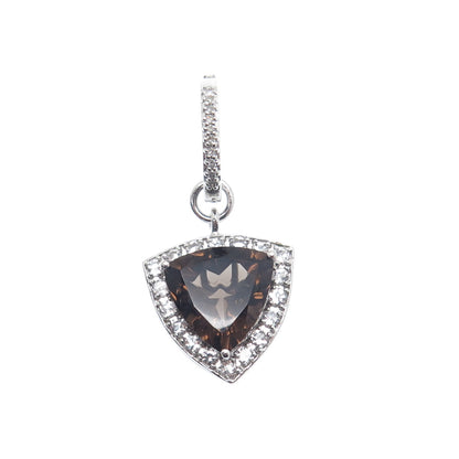 FADI 925 Sterling Silver Real Triangle-Cut Smoky Quartz & Round-Cut C Z Pendant
