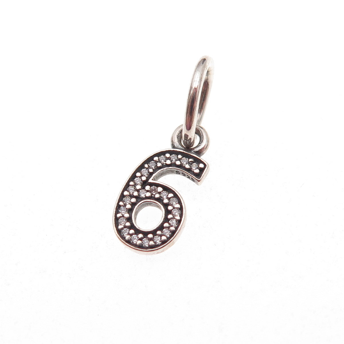 Pandora 925 Sterling Silver C Z Lucky Number 6 Charm Pendant
