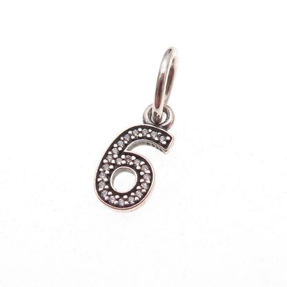 Pandora 925 Sterling Silver C Z Lucky Number 6 Charm Pendant