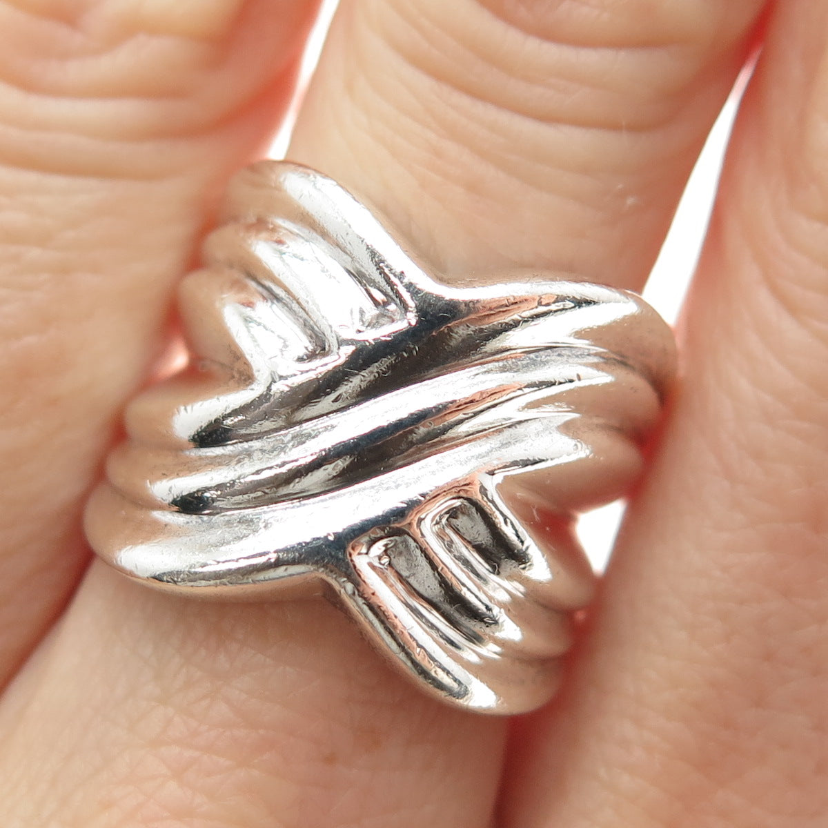 CHAPAL ZENRAY 925 Sterling Silver Vintage Modernist Crisscross Ring Size 7.5