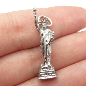 925 Sterling Silver Vintage Lemon Glass Statue of Liberty 3D Pendant
