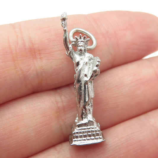 925 Sterling Silver Vintage Lemon Glass Statue of Liberty 3D Pendant