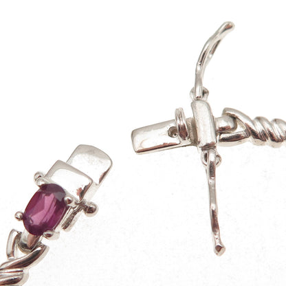 925 Sterling Silver Vintage Real Amethyst Twisted Snaffle Bit Bracelet 7.25"