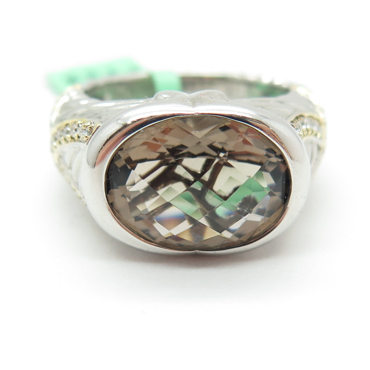 DANWAK 18K Gold Sterling 46 Diamond 0.23ct & Smoky Quartz 6.44ct Ring Size 7.25