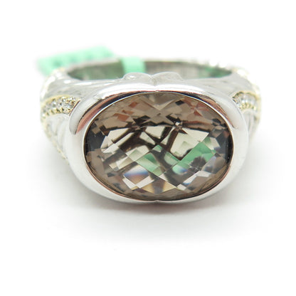 DANWAK 18K Gold Sterling 46 Diamond 0.23ct & Smoky Quartz 6.44ct Ring Size 7.25