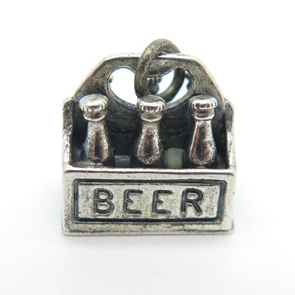 BEAU 925 Sterling Silver Antique Art Deco Beer Case Minimalist 3D Charm Pendant