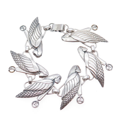 HARRY S. BICK Sterling Silver Vintage Bird Goddess Link Oxidized Bracelet 7.25"