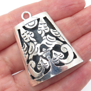 925 Sterling Silver Vintage Mexico Aztec Floral Shadow Box Oxidized Pendant