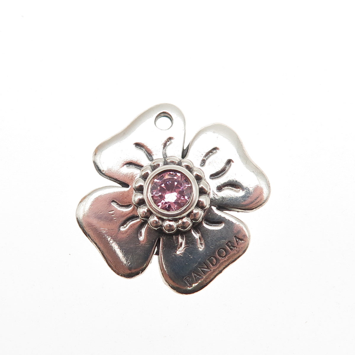 PANDORA 925 Sterling Silver Pink C Z Flower Mini Charm Pendant