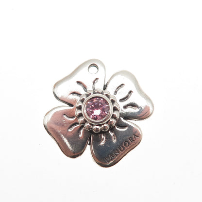 PANDORA 925 Sterling Silver Pink C Z Flower Mini Charm Pendant