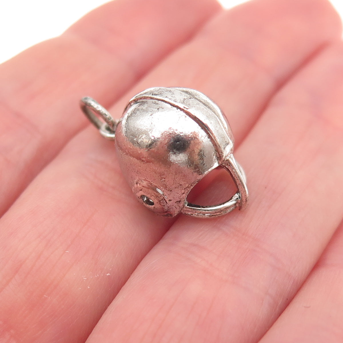 Danecraft 925 Sterling Silver Vintage Football Helmet Oxidized 3D Charm Pendant
