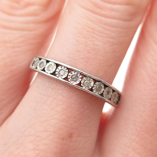 CHUCK CLEMENCY Sterling Silver Real Diamond Half Eternity Band Ring Size 7.25