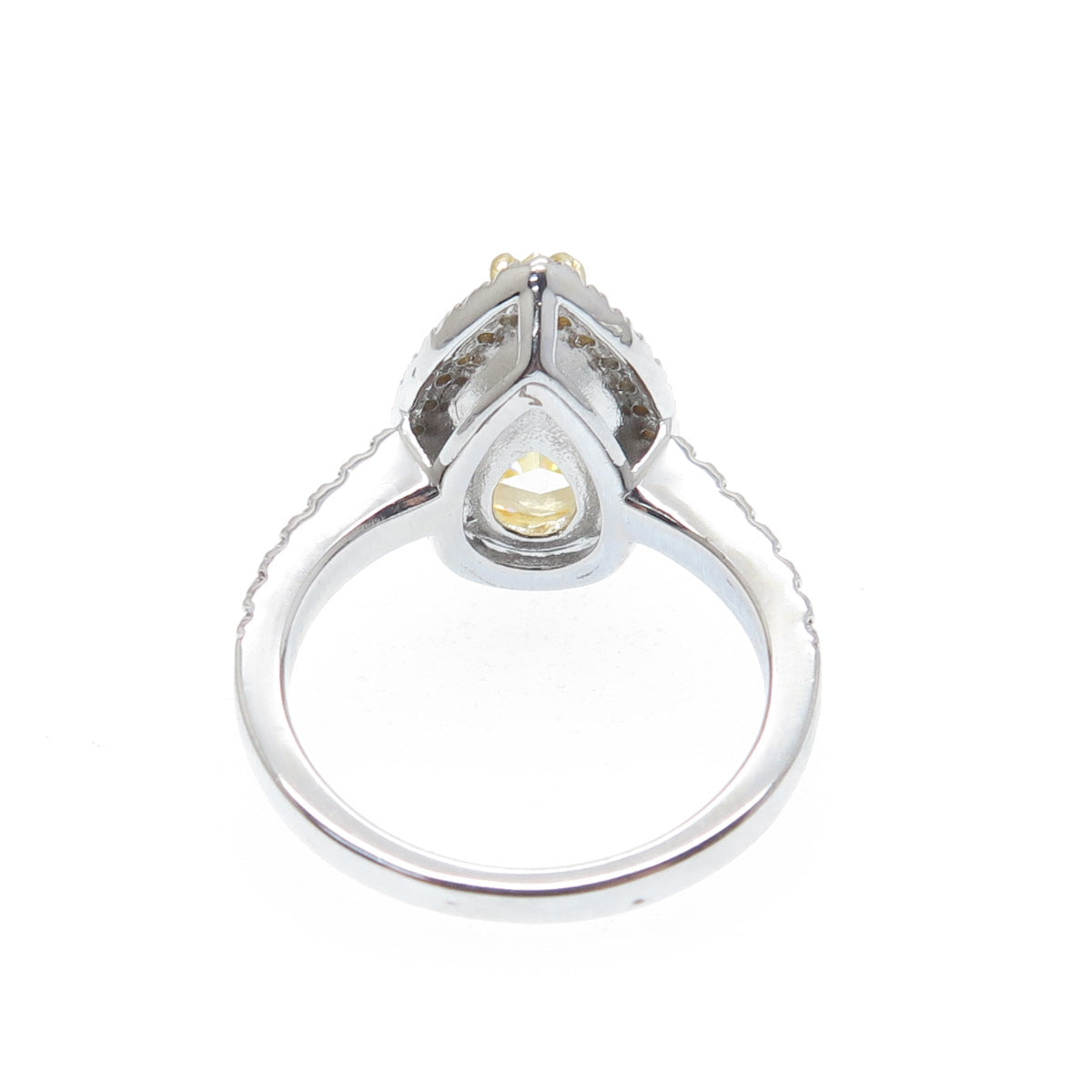 925 Sterling Silver Canary Pear-Cut & White Round-Cut Shaped C Z Ring Size 6.25