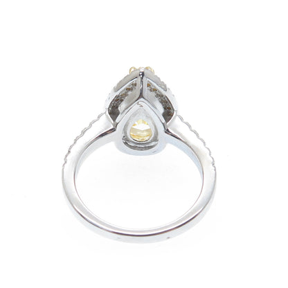 925 Sterling Silver Canary Pear-Cut & White Round-Cut Shaped C Z Ring Size 6.25