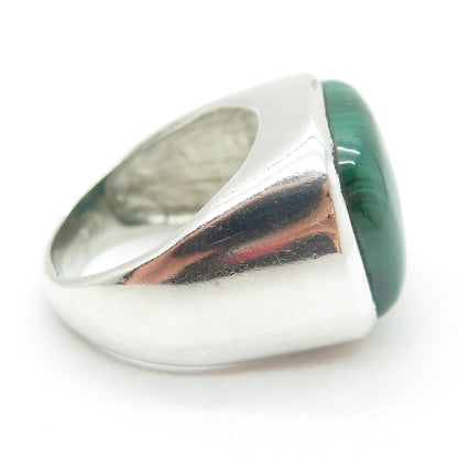 925 Sterling Silver Vintage Real Cabochon Malachite Ring Size 6.75