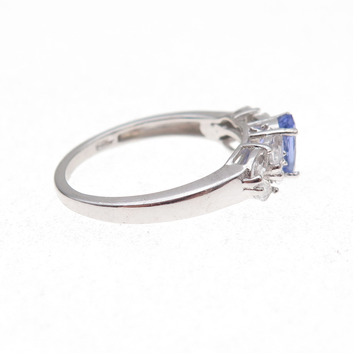 Chuck Clemency 925 Sterling Silver Real Tanzanite & White Topaz Ring Size 8.25