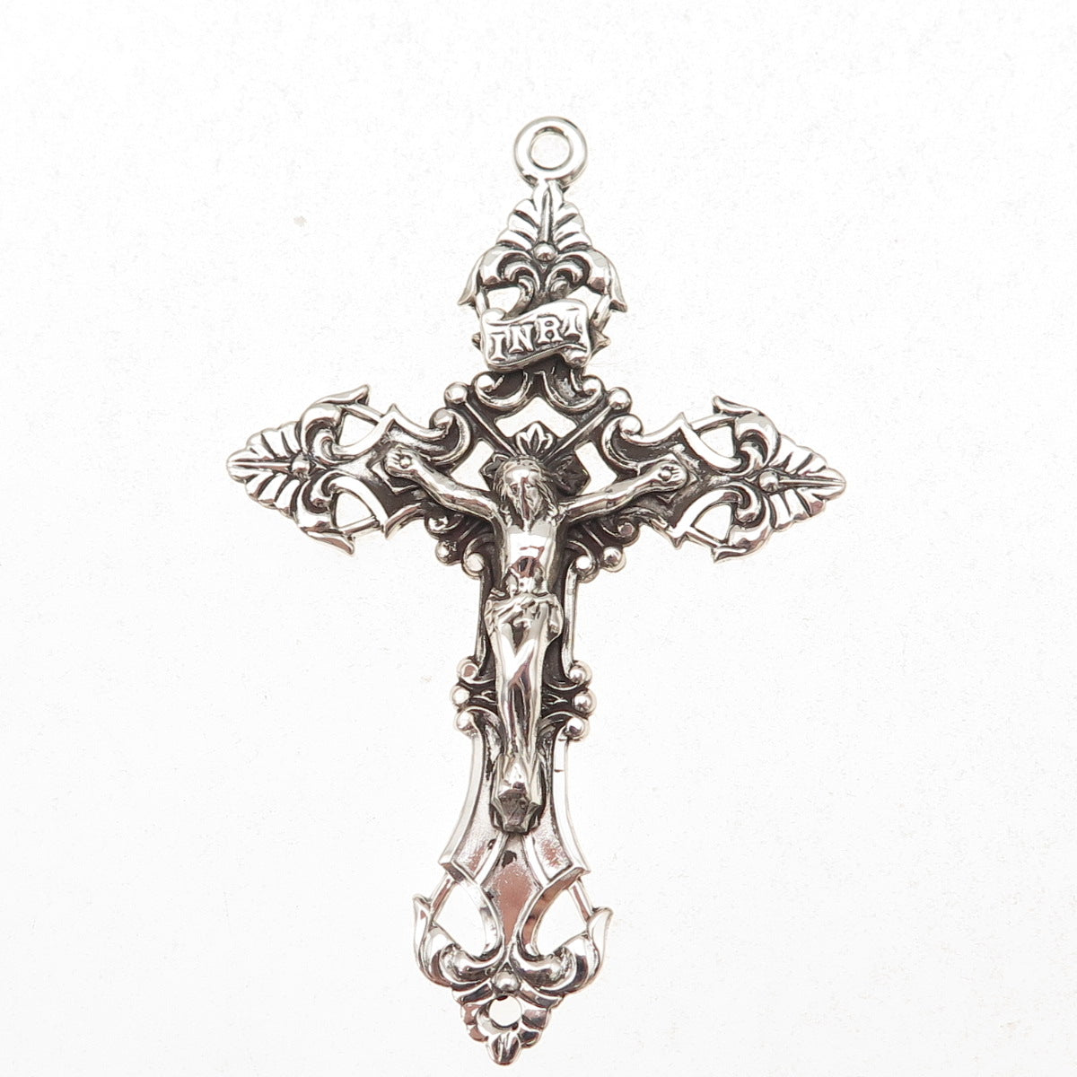 925 Sterling Silver Antique Art Deco Crucifix Cross Religious Oxidized Pendant