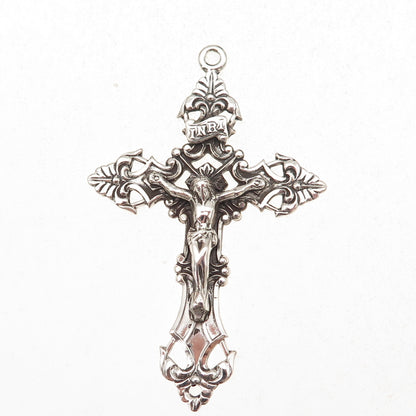 925 Sterling Silver Antique Art Deco Crucifix Cross Religious Oxidized Pendant