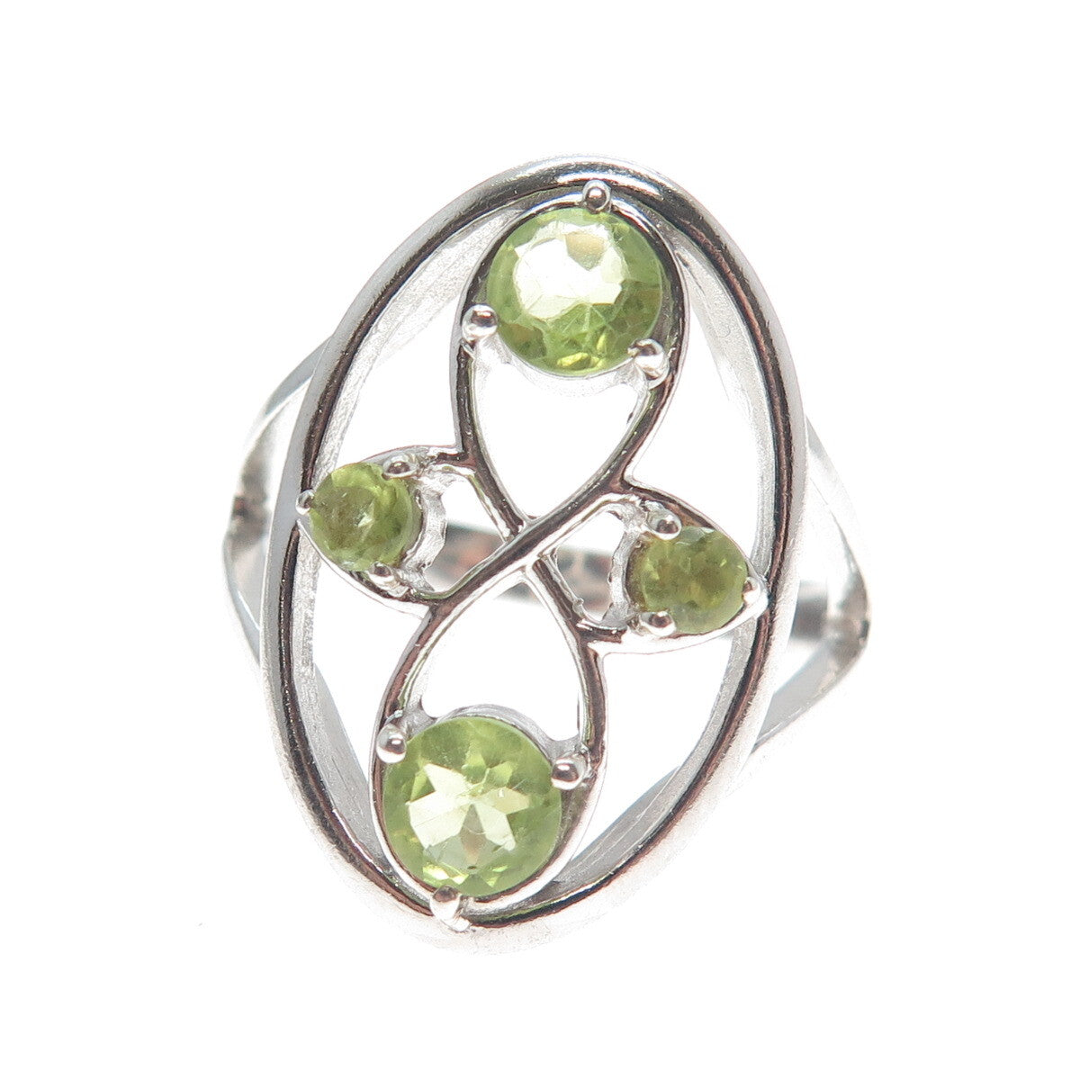 925 Sterling Silver Vintage Round-Cut Peridot Gem Cross Oval Ring Size 9.25