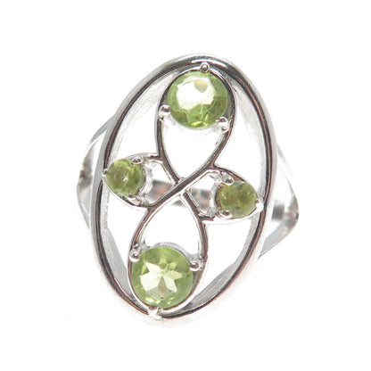 925 Sterling Silver Vintage Round-Cut Peridot Gem Cross Oval Ring Size 9.25