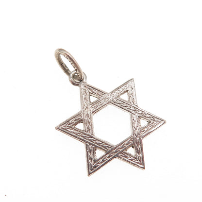 925 Sterling Silver Antique Art Deco Star of David Oxidized Charm Pendant