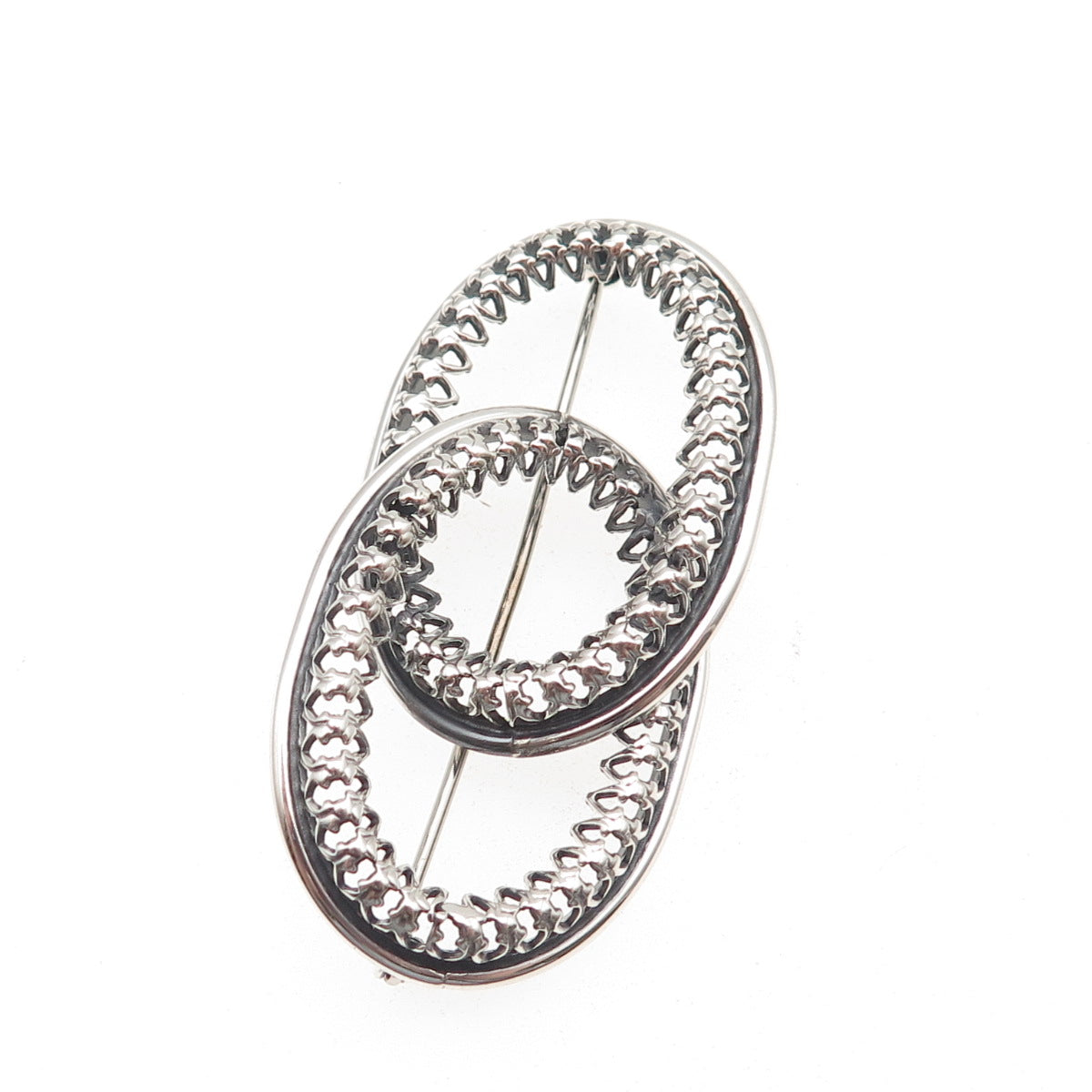 Danecraft 925 Sterling Silver Antique Art Deco Interlocked Floral Pin Brooch