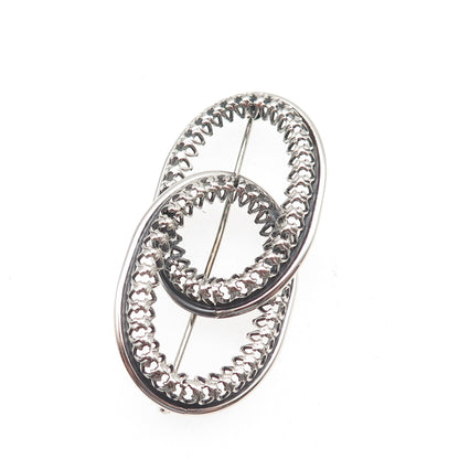 Danecraft 925 Sterling Silver Antique Art Deco Interlocked Floral Pin Brooch