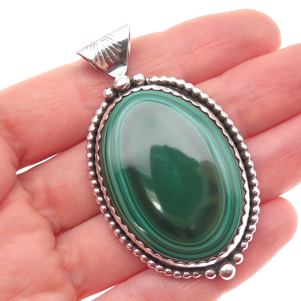 Stanley Bain Navajo Old Pawn Sterling Silver Vintage Malachite Tribal Pendant
