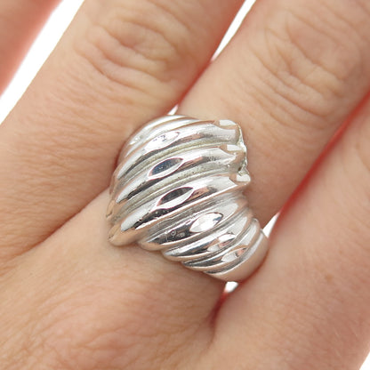925 Sterling Silver Vintage Modernist Ribbed Ring Size 6.75
