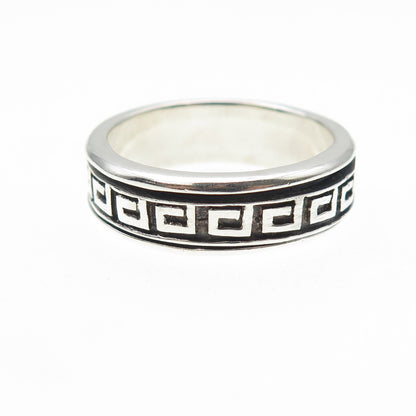 925 Sterling Silver Vintage Greek Key Oxidized Rotating Band Ring Size 12