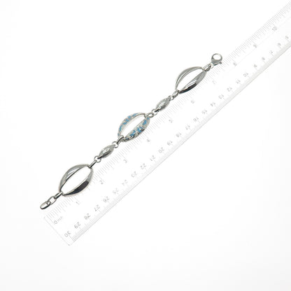 925 Sterling Silver Vintage Enamel Modernist Oval Link Bracelet 7.25"