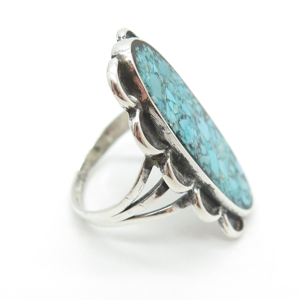 Old Pawn 925 Sterling Silver Vintage Southwestern Turquoise Inlay Ring Size 6.75