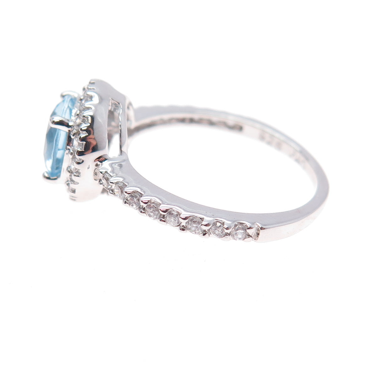 925 Sterling Silver Round-Cut Blue & White C Z Ring Size 9.25