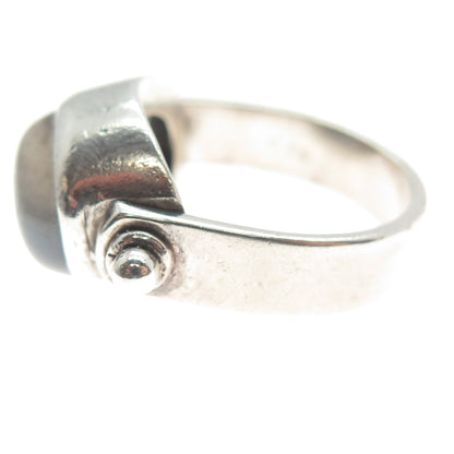 925 Sterling Silver Vintage Real Agate Modernist Ring Size 6