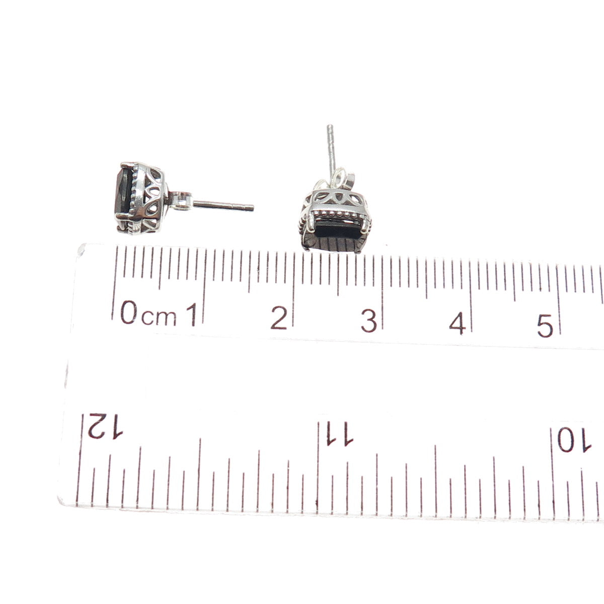 925 Sterling Silver Real Radiant-Cut Hematite Stud Earrings